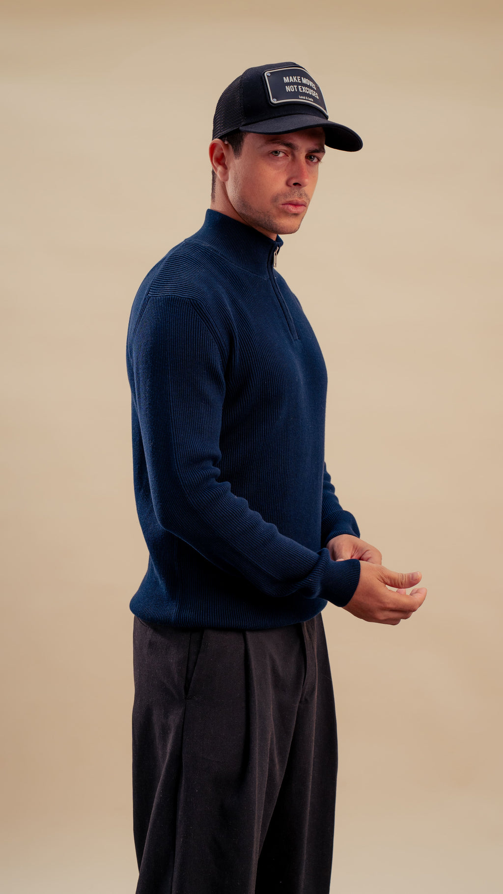 Knitted Quarter-Zip Shirt | Royal navy blue