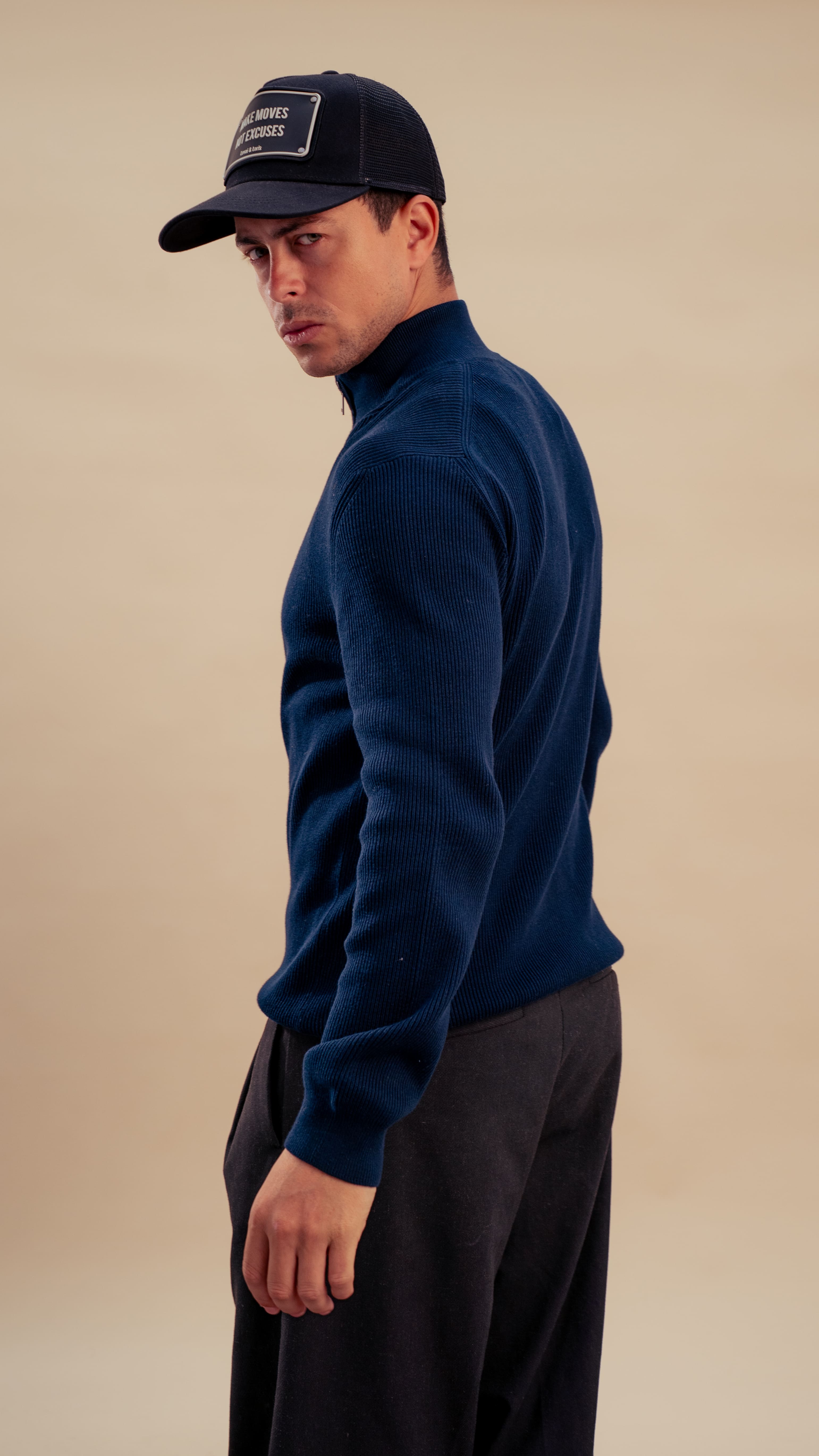 Knitted Quarter-Zip Shirt | Royal navy blue
