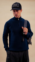 Knitted Quarter-Zip Shirt | Royal navy blue