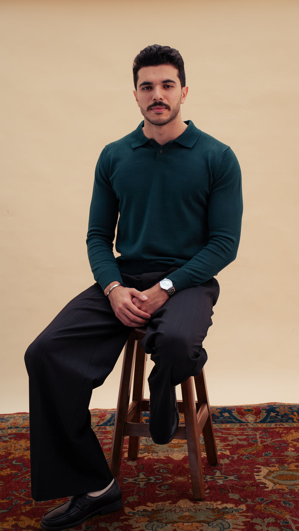 knitted Polo Shirt  | Royal olive