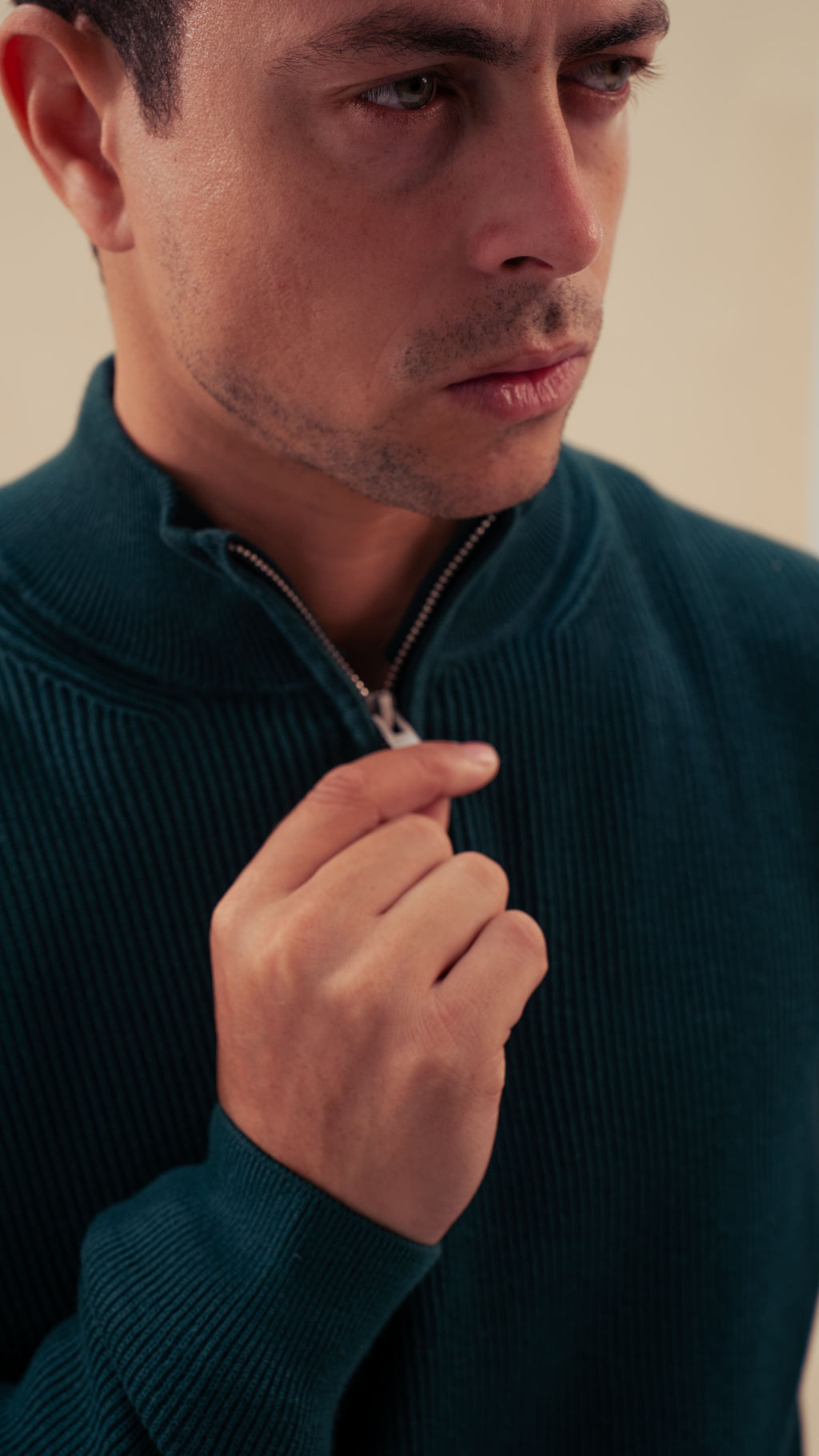 Knitted Quarter-Zip Shirt | Royal olive