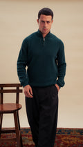 Knitted Quarter-Zip Shirt | Royal olive