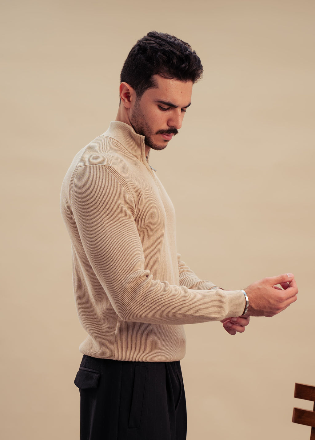 Knitted Quarter-Zip Shirt| Royal Beige