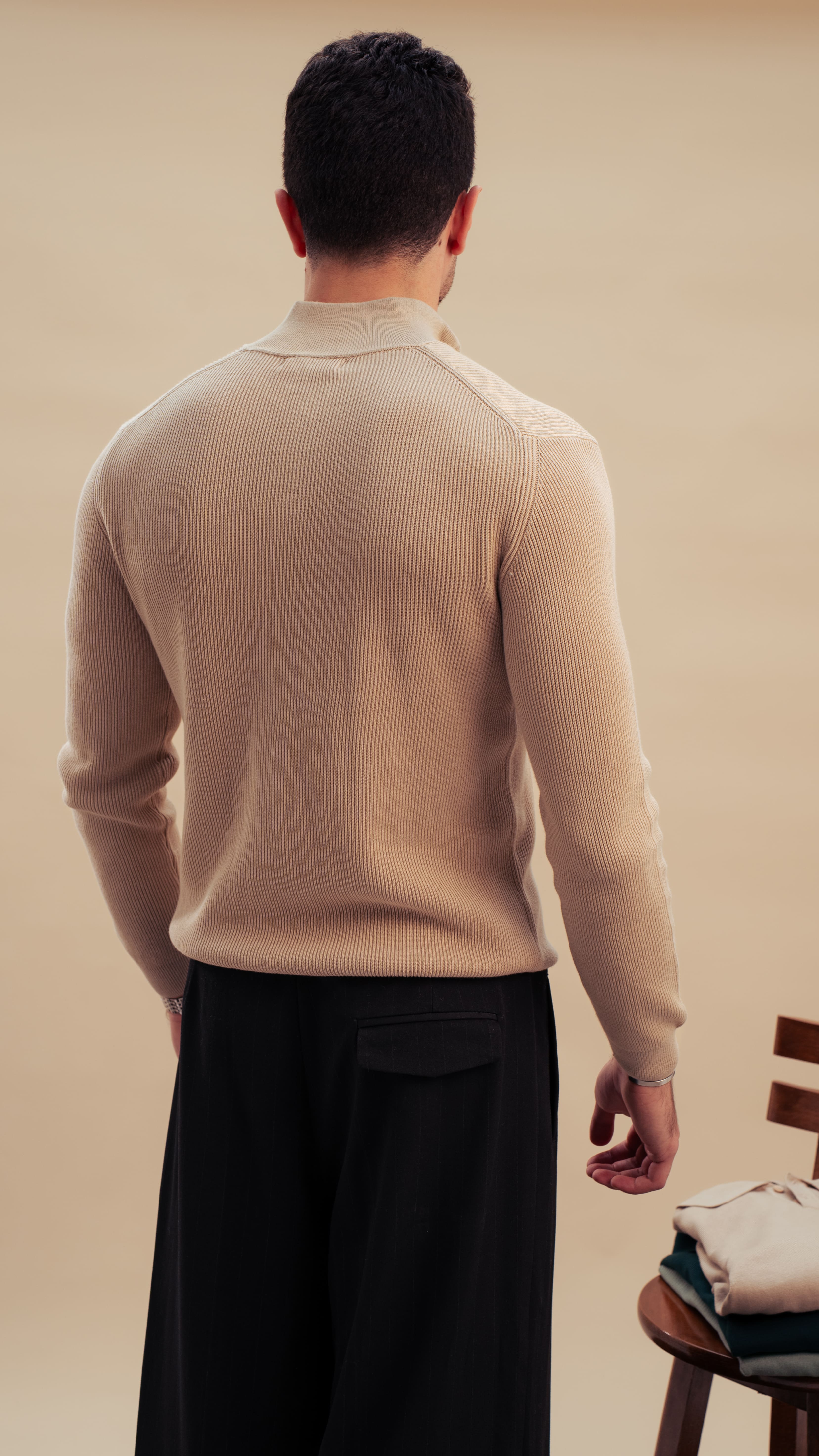 Knitted Quarter-Zip Shirt| Royal Beige