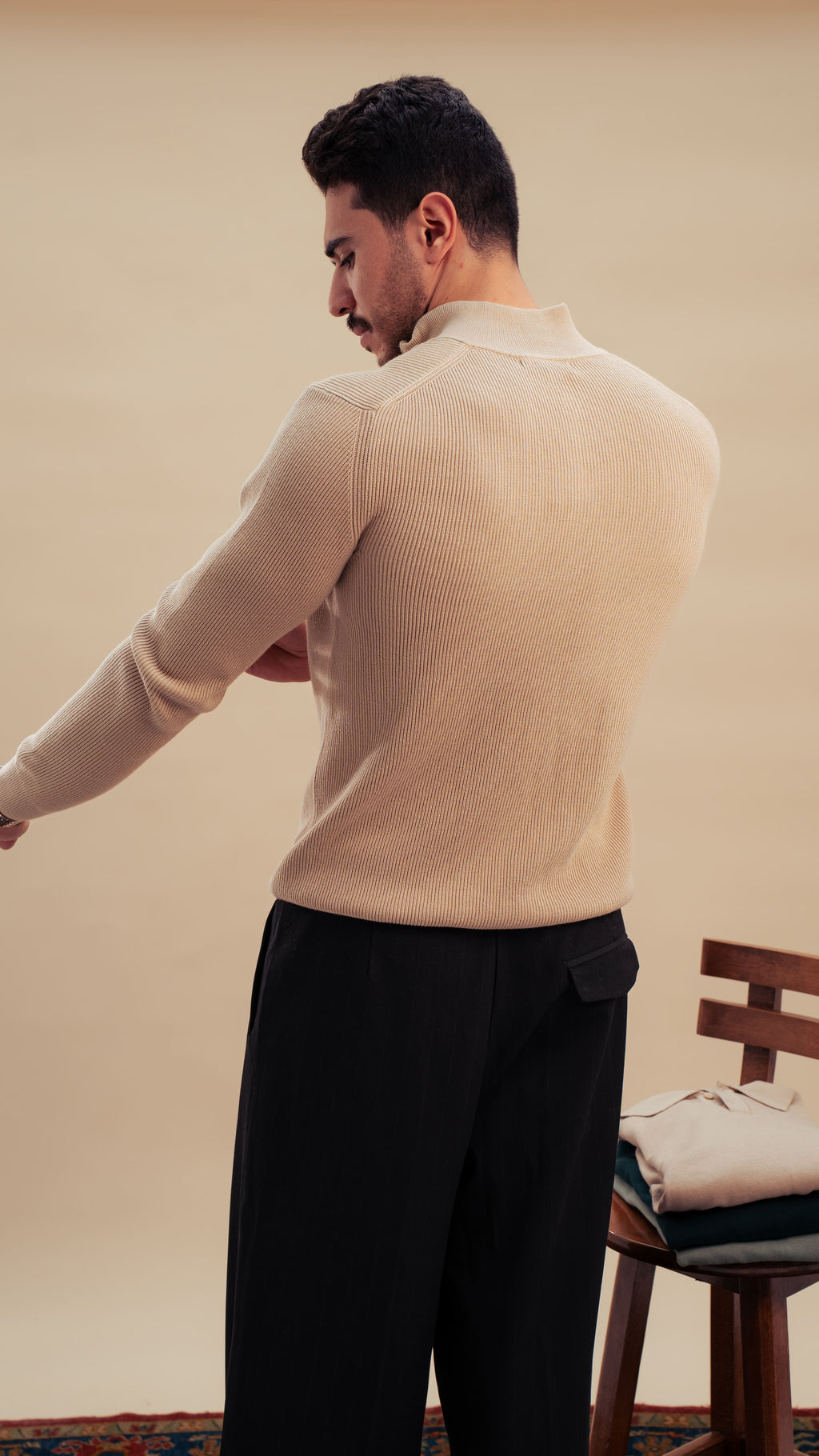 Knitted Quarter-Zip Shirt| Royal Beige