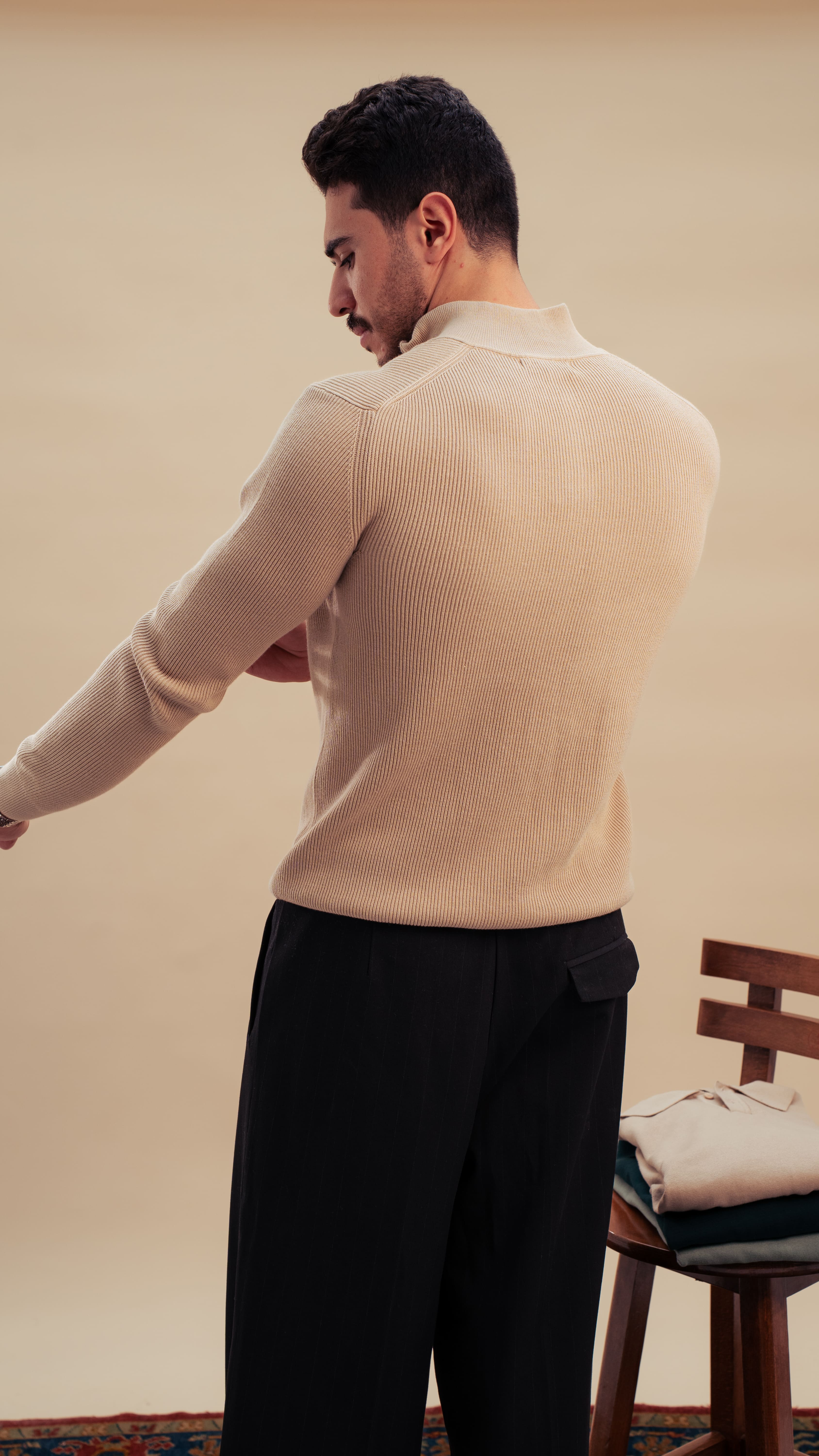 Knitted Quarter-Zip Shirt| Royal Beige