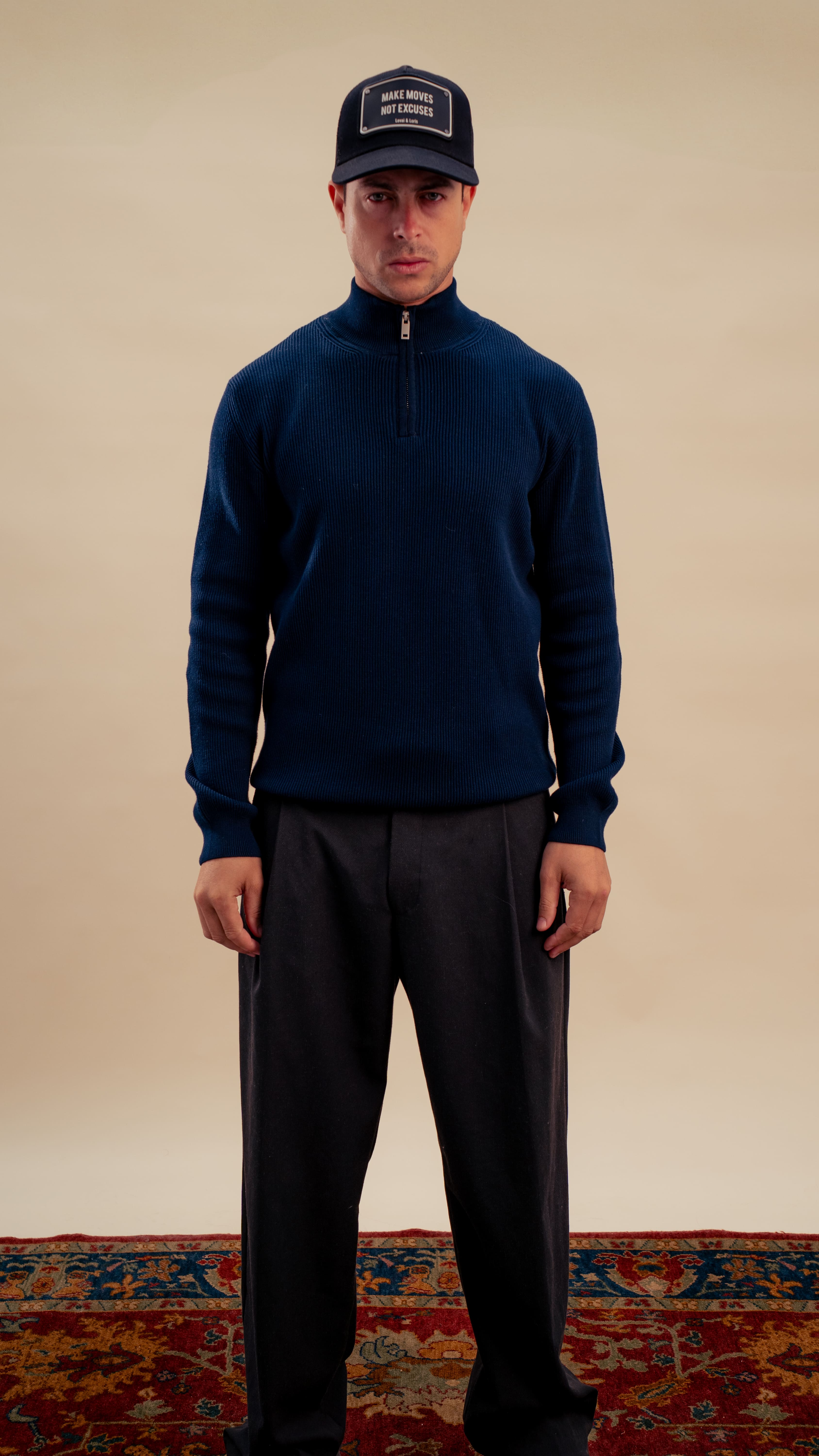 Knitted Quarter-Zip Shirt | Royal navy blue